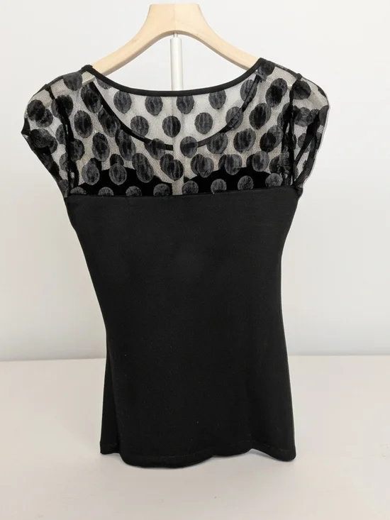 Boston Proper Black Polka Dot Mesh Top XS - Picture 2 of 5